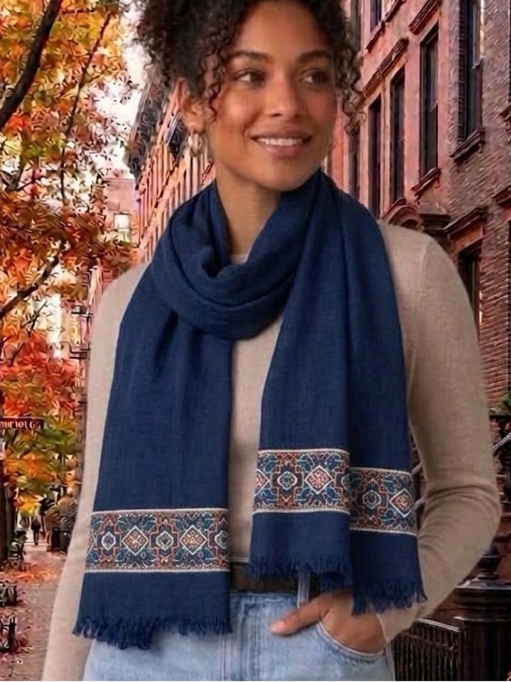 MATTHEW WILLIAMSON $350 • linen • Fall Bohemian Jewel tones scarf